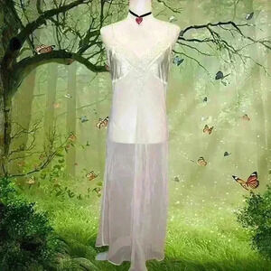 Y2K White Mesh/Satin Embroidered Maxi Slip Dress By Jones New York Size Large